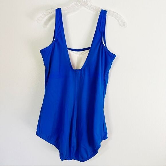 Lands End Electric Blue Chlorine Resistant Scoop Neck Tugless Swimsuit 16 - Picture 8 of 10